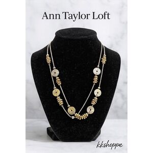 LOFT 38" Layered Gold Silver Tone Disc Bead Necklace Statement Statement